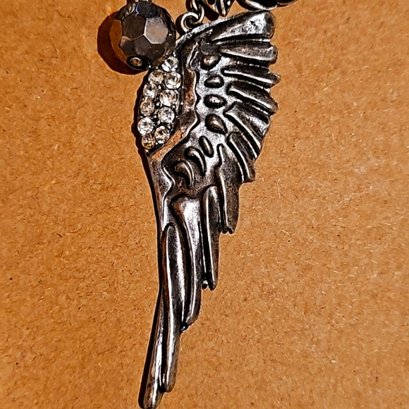 Angel wing and rhinestone with roses bag charm and key ring - Picture 2 of 2